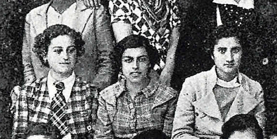 Photo of Saloua Raouda Choucair (center) as part of the freshman class of 1937.