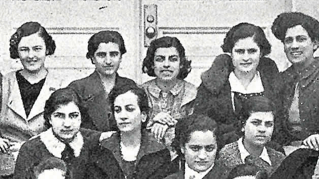 Detail from a photo of the International Relations Club, 1937. Saloua Raouda Choucair is at center.